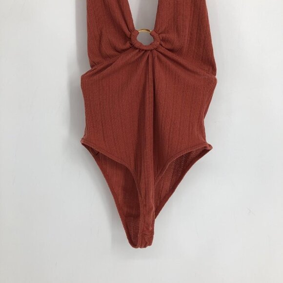 Pull & Bear Rust Orange Brown Halter Ring Bodysuit size S - Picture 6 of 15